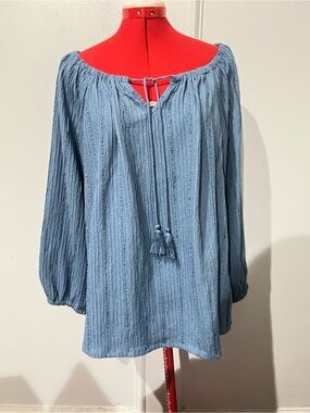 Daily Threads Light Blue Peasant Blouse with Tassel Tie size 1X boho